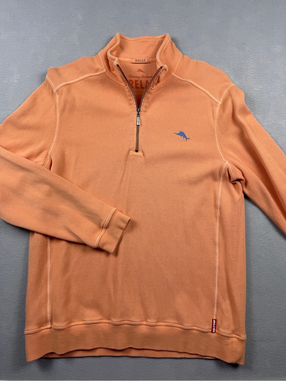 Tommy Bahama Relax Men’s Large Orange 1/4 Zip Marlin Pullover Sweatshirt Sweater